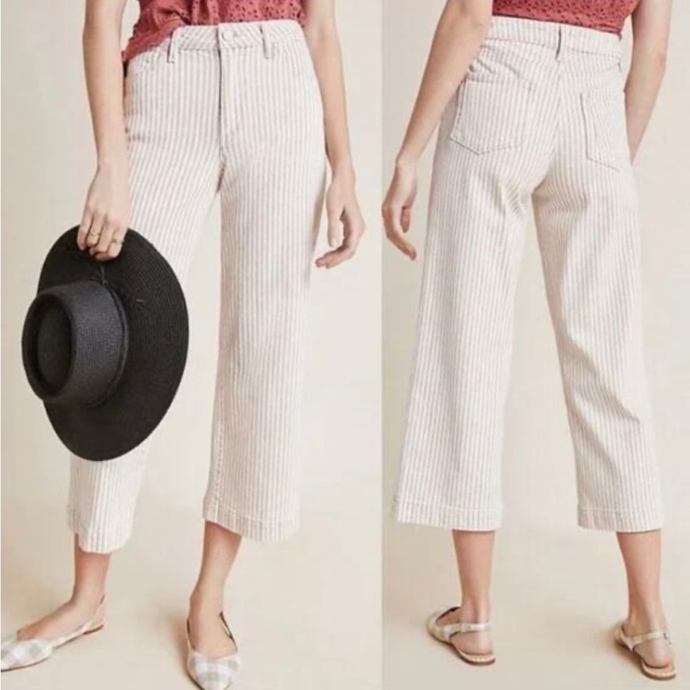 Paige Nellie Culotte Cropped Wide Leg Jeans in Blossom Pink Stripe Size 25
